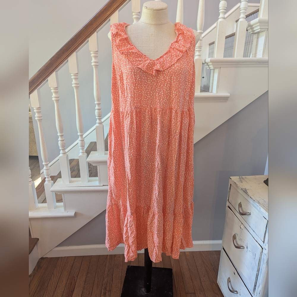 Old Navy Corral Ditsy Floral Dress Sz XL Midi Sleeveless Ruffle Cottagecore
